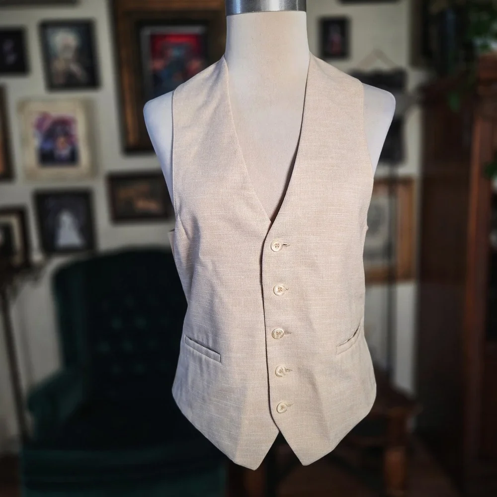 Fioravanti Brookfield Blazer Vest Set Vintage 70s Tan Linen Blend Suit Jacket SM